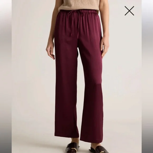 Quince Women 100% Washable Silk Drawstring Wide Leg Pants Wine Red XL - Picture 4 of 9